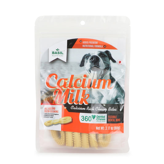 BASIL Calcium Milk 360* Dental Chew Treat for Dogs & Puppies | 90 Grams