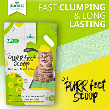 BASIL PURRfect Scoop Cat Litter, Plant Based TOFU Cat Litter, 7 Ltr | 100% Natural & Biodegradable