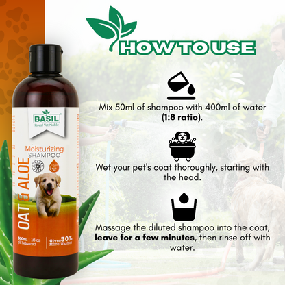 BASIL Oats & Aloe Pet Shampoo, Herbal Moisturizing Shampoo for Dogs and Puppies