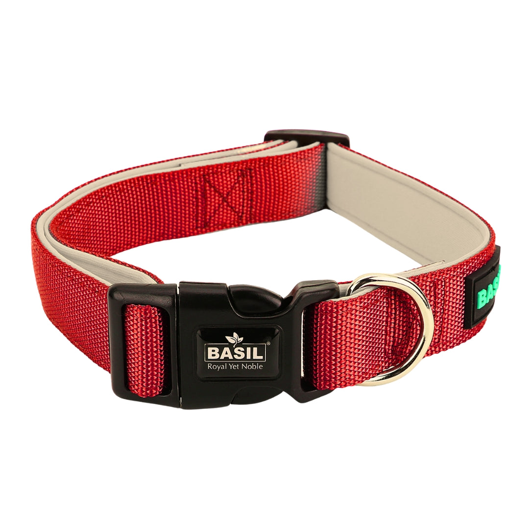 BASIL Padded Adjustable Collar for Dogs & Puppies (Red)