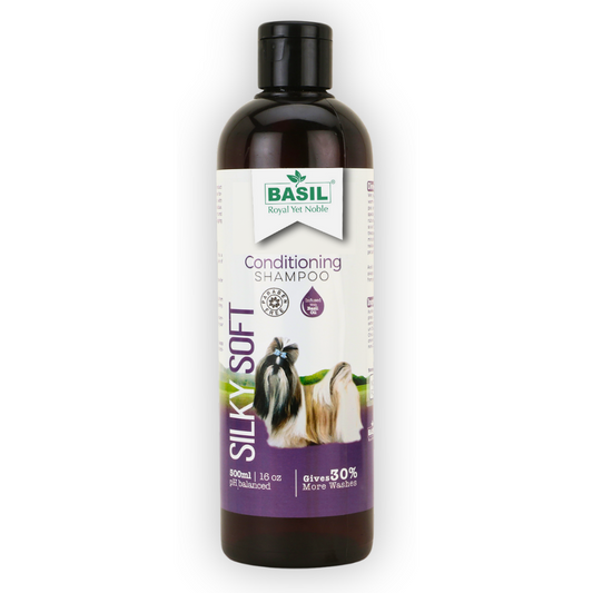BASIL Silky Soft Pet Shampoo, Herbal Conditioning Shampoo for Dogs and Puppies