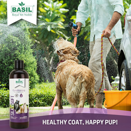BASIL Silky Soft Pet Shampoo, Herbal Conditioning Shampoo for Dogs and Puppies