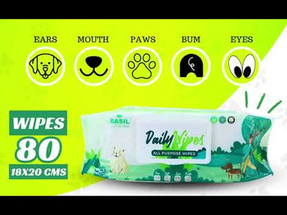 BASIL Daily Wipes, All Purpose Pet Grooming Wet Wipes - 80 Wipes