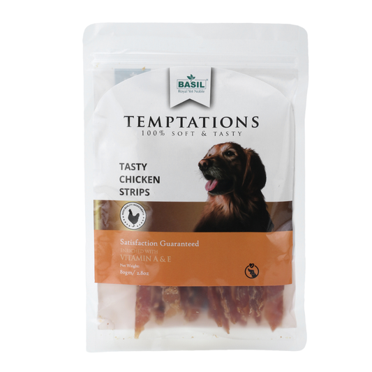 BASIL Temptation Tasty Chicken Treat Strips for Dog & Puppies | 80 Grams