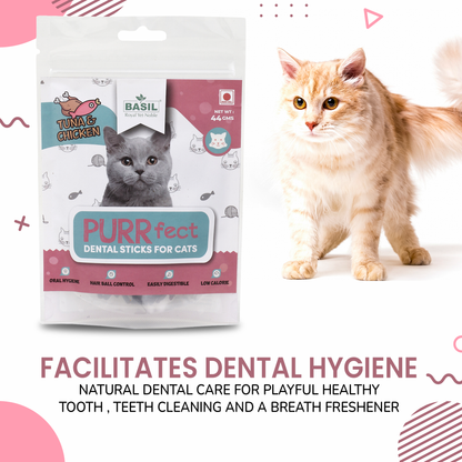 BASIL PURRfect Dental Stick Tuna Chicken Treat for Cats & Kittens | 44 Grams