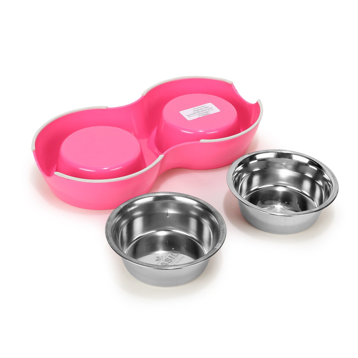BASIL Melamine Double Dinner Set Pet Feeding Bowls for food and water (Pink)