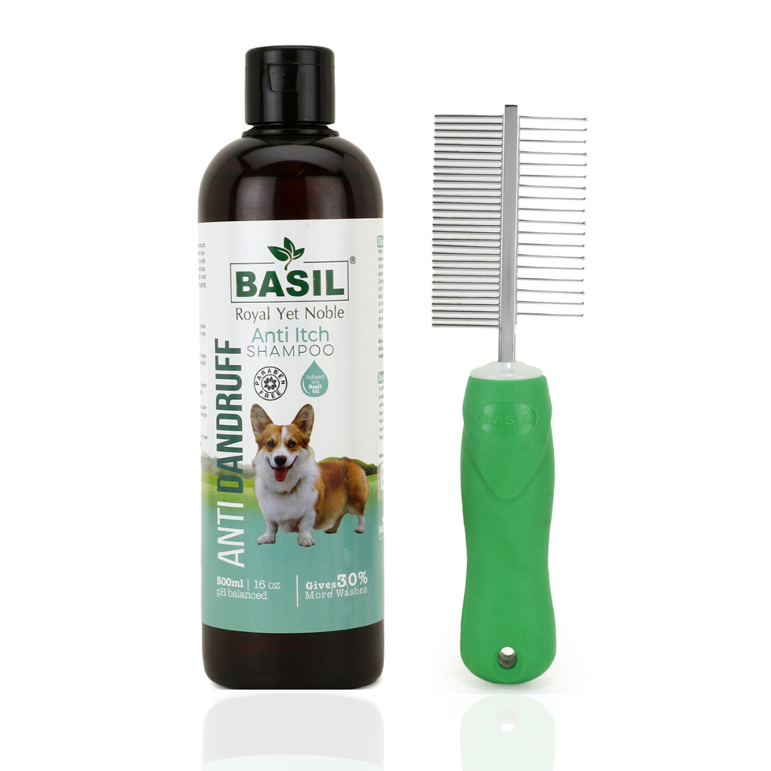 BASIL Anti Dandruff Anti Itch Dog Shampoo with Grooming Comb 250ml