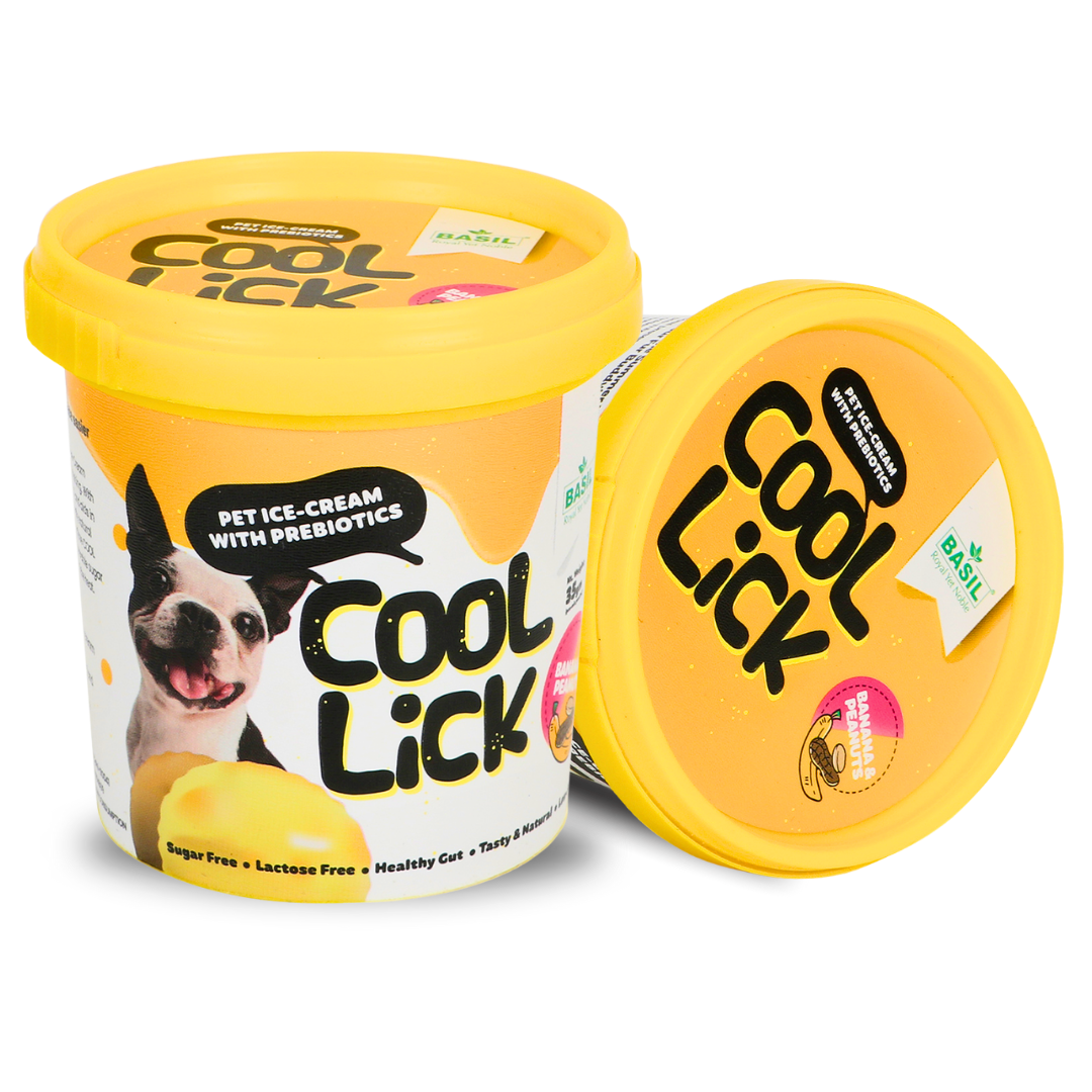 BASIL Cool Lick Dog Ice-Cream with Added Prebiotics, Banana & Peanuts (Pack of 2)