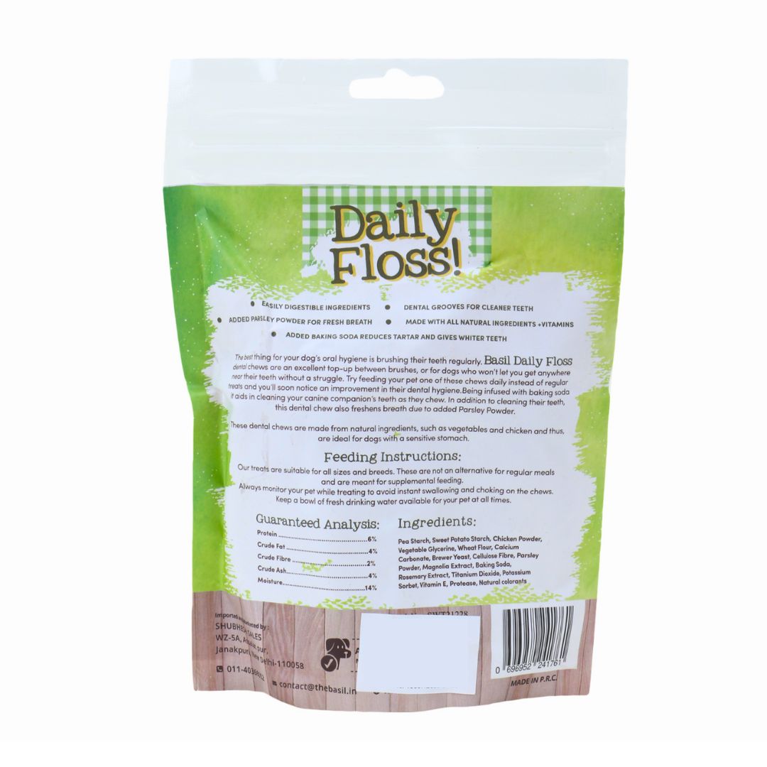 BASIL Daily Floss Toothpaste Filled Chew Treat for Dogs & Puppies | 150 Grams