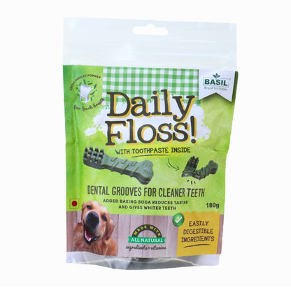 BASIL Daily Floss Toothpaste Filled Chew Treat for Dogs & Puppies | 150 Grams
