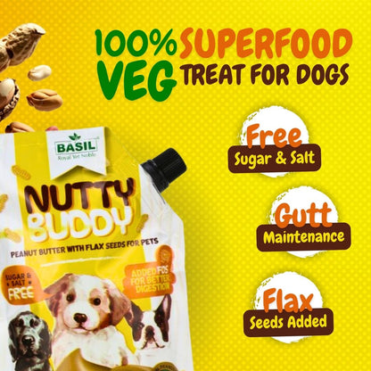 BASIL Nutty Buddy Peanut Butter with Flex Seeds Treat for Dogs & Puppies (250 Grams)