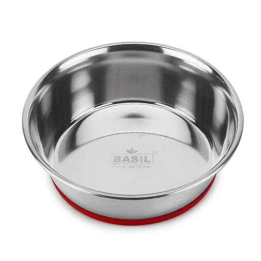 BASIL Heavy Dish Anti-Skid Steel Pet Feeding Bowls with Silicon Bottom