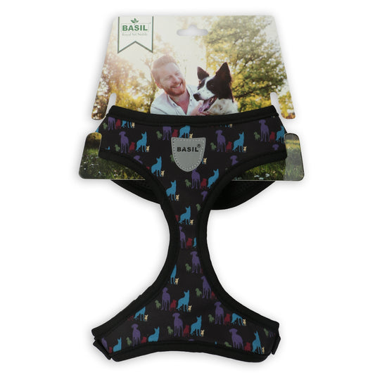 BASIL Printed Adjustable Mesh Harness for Puppies & Small Breed Dogs (Black)