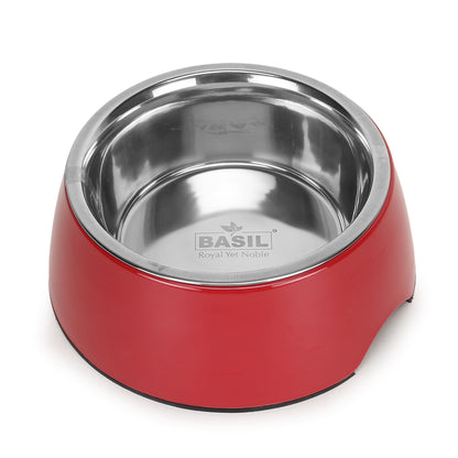 BASIL Solid Red Pet Feeding Bowl Set, Melamine and Stainless Steel