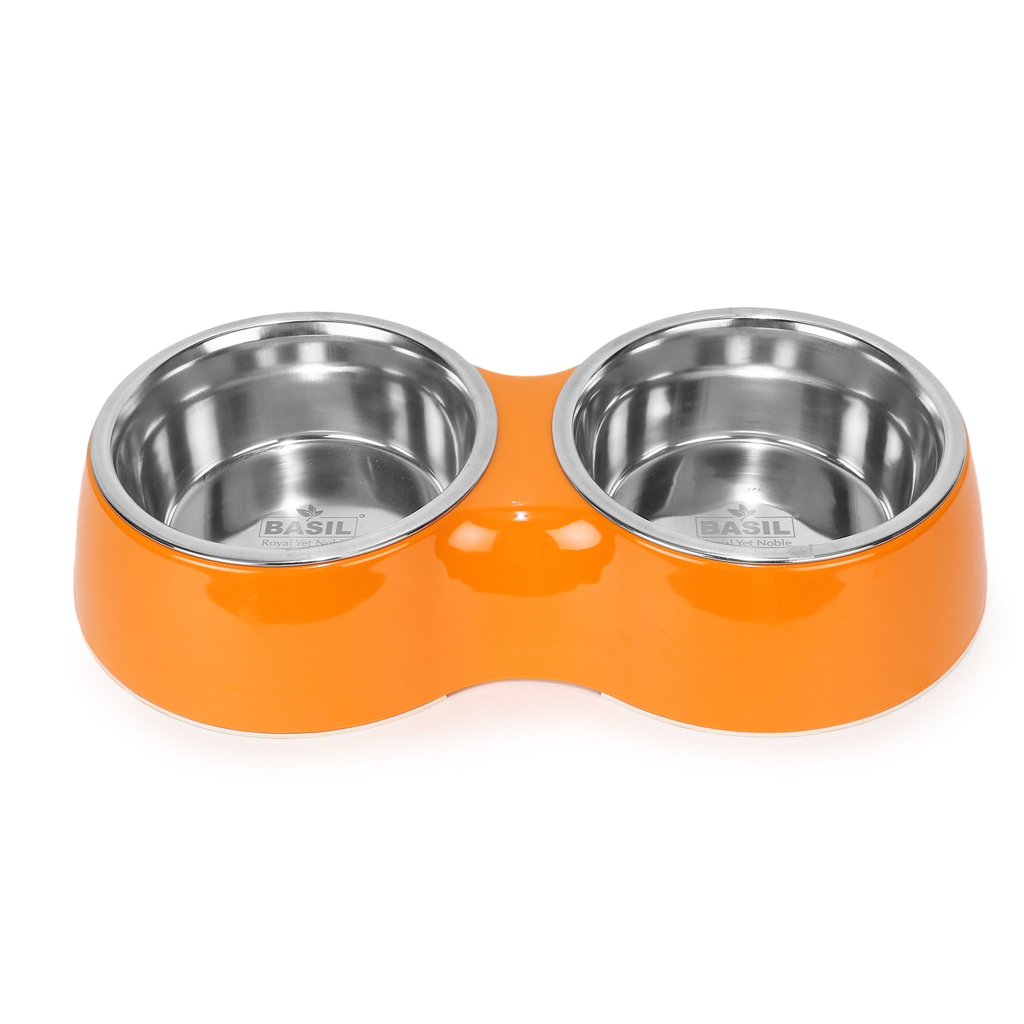 BASIL Melamine Double Dinner Set Pet Feeding Bowls for food and water (Orange)