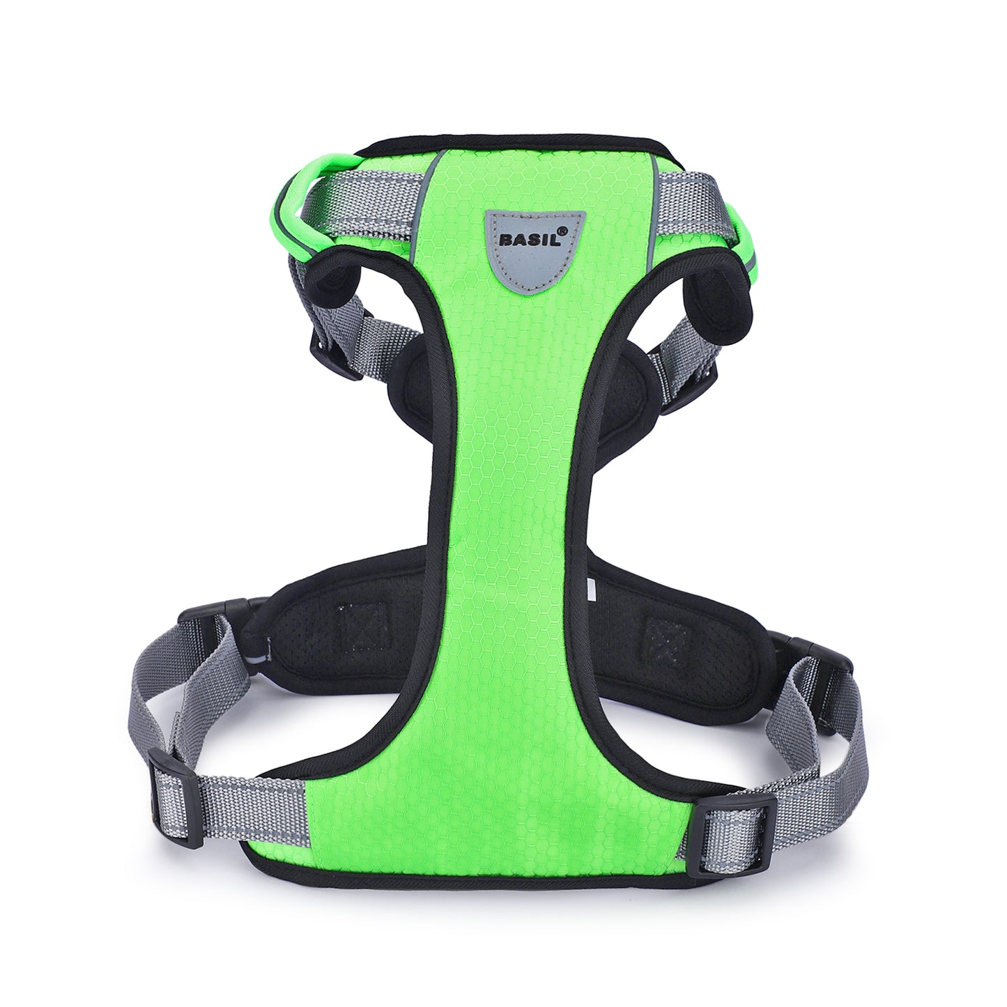 BASIL Dog Handle Harness No-Pull Adjustable Vest Harness, Reflective Green