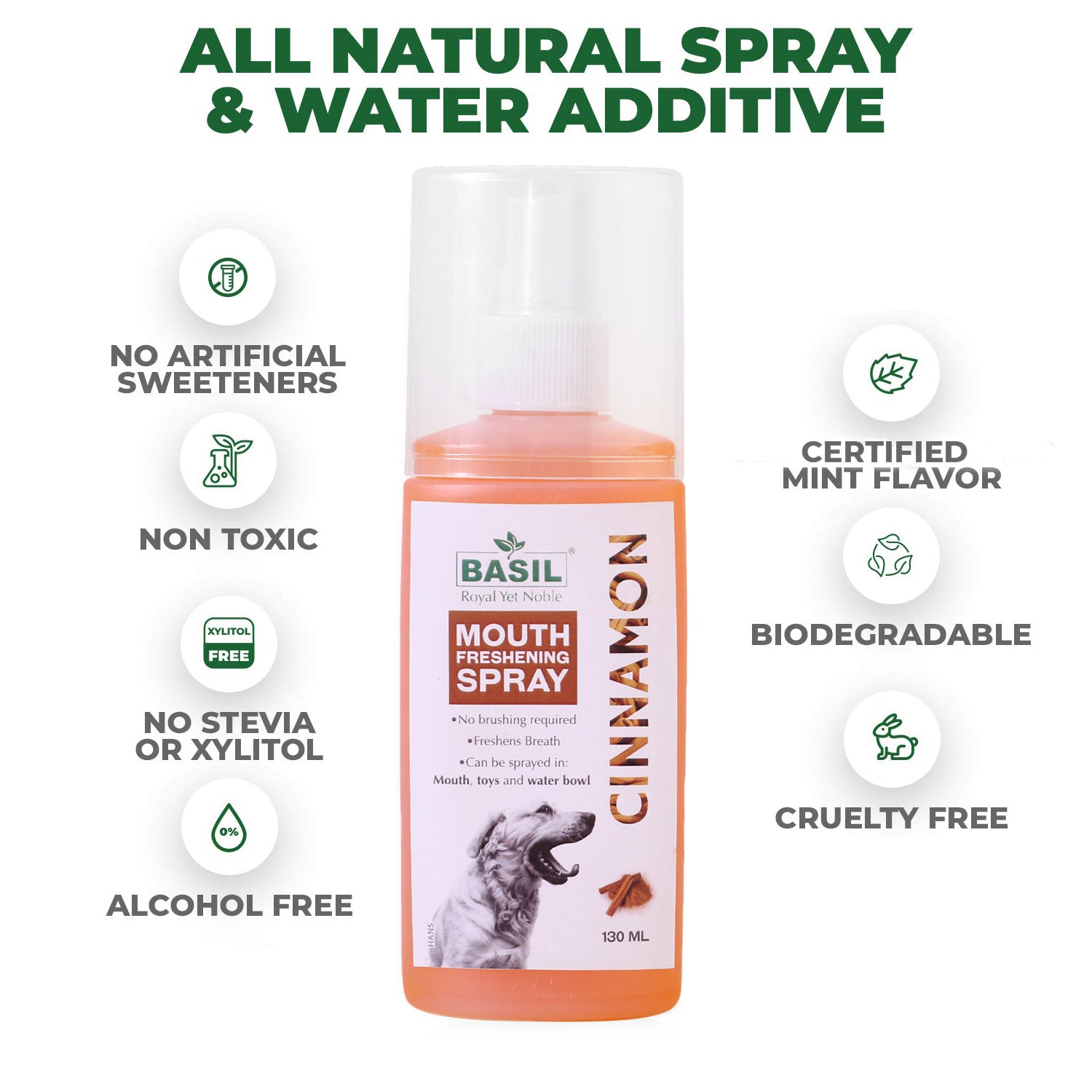 Buy Best Mouth Freshening Spray for Dogs 130ml Cinnamon Free