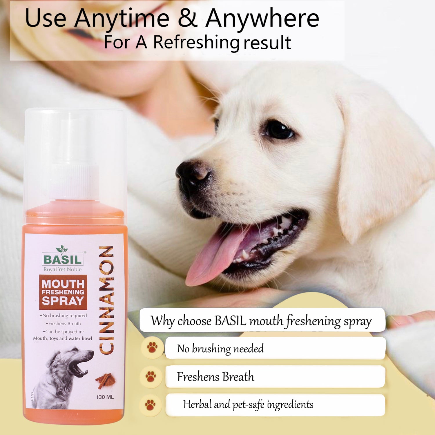 Buy Best Mouth Freshening Spray for Dogs 130ml Cinnamon Free Delivery The Basil